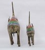 Multicolour Iron Metal Painted Elephant Large Animal Figurine, Set of 2