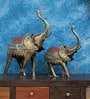 Multicolour Iron Metal Painted Elephant Large Animal Figurine, Set of 2