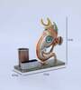 Multicolour Iron Painted Ganesha Idol Pen Cum Visiting Card Stand