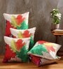 Multicolour Jute Floral 16x16 inches Cushion Cover (5Pc)