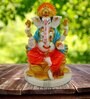 Multicolour Marble Handpainted Lord Ganpati With Mooshak Idol