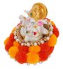 Multicolour Metal and Polyresin Lord Ganesha Idol on Decorative Handcrafted Floral Plate