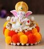 Multicolour Metal and Polyresin Lord Ganesha Idol on Decorative Handcrafted Floral Plate