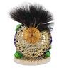 Multicolour Metal and Polyresin Lord Ganesha Idol on Decorative Handcrafted Floral Plate with Peocock Feather