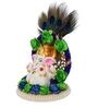Multicolour Metal and Polyresin Lord Ganesha Idol on Decorative Handcrafted Floral Plate with Peocock Feather