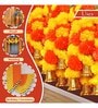 Orange & Yellow Plastic Artificial Marigold Flower Garland with Bells Wall Hanging (Set of 10)