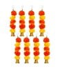Orange & Yellow Plastic Artificial Marigold Flower Garland with Bells Wall Hanging (Set of 8)