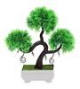 Green Small Thin & Pointy Leaves Plastic Artificial S Shaped Bonsai Tree with Pot