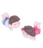 Multicolour Plastic Baby Boy and Girl Resting and Contemplating Garden Figurines, Set of 4