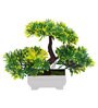 Green & Yellow Leaves Plastic 3 Headed Bonsai Tree with Pot