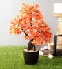 Multicolour Polyester Artificial Bonsai Plant With Black Ceramic Pot