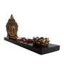 Buddha Head With Wooden Tray Multicolour Polyresin Table Tea Light Holder