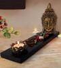 Buddha Head With Wooden Tray Multicolour Polyresin Table Tea Light Holder
