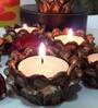 Buddha Head With Wooden Tray Multicolour Polyresin Table Tea Light Holder