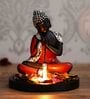 Multicolour Polyresin Antique Finish Handcrafted Thinking Buddha with Wooden Base