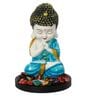 Multicolour Polyresin Praying Blue Monk Buddha With Wooden Base