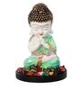 Multicolour Polyresin Praying Green Monk Buddha with Wooden Base