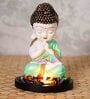Multicolour Polyresin Praying Green Monk Buddha with Wooden Base
