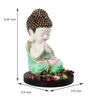 Multicolour Polyresin Praying Green Monk Buddha with Wooden Base