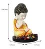 Multicolour Polyresin Praying Orange Monk Buddha with Wooden Base