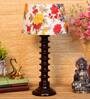 Peony Multicolour Fabric Shade Night Lamp With Wood Base