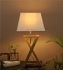 Haytham White Fabric Shade Night Lamp With Wood Base