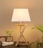 Haytham White Fabric Shade Night Lamp With Wood Base