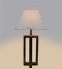 Bunsen White Fabric Shade Night Lamp With Wood Base