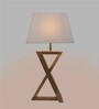 Haytham White Fabric Shade Night Lamp With Wood Base