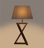 Haytham White Fabric Shade Night Lamp With Wood Base