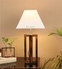 Bunsen White Fabric Shade Night Lamp With Wood Base