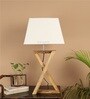 Haytham White Fabric Shade Night Lamp With Wood Base