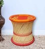 Ethnic Wicker Seating Stool in Orange Colour