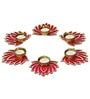 Pink Wood Golden & Pink Lotus Flower Decorative Tea Light Candle Holders (Set of 6)
