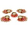 Maroon Wood Golden Pink Wooden Cut Out Lotus Flower Rangoli Tea Light Holders(Set of 5)