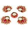 Maroon Wood Golden Pink Wooden Cut Out Lotus Flower Rangoli Tea Light Holders(Set of 5)