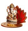 Maroon Wood Lord Ganesha Sitting on Lotus Flower Decorative Showpiece