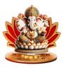 Maroon Wood Lord Ganesha Sitting on Lotus Flower Decorative Showpiece