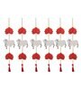 White & Pink Wood Lotus, Cow, Beads, Tassel Decorative Hanging for Diwali Decor (Set of 6)