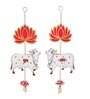 Maroon Wood Lotus, Cow, Pink Tassel Style Shubh Labh Hanging for Diwali (Set of 2)