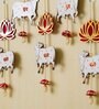 Maroon Wood Lotus, Cow, Pink Tassel Style Shubh Labh Hanging for Diwali (Set of 5)