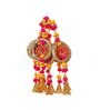 Maroon Wood Lotus in Golden Rings with Pom Pom, Bell Hangings Toran (Set of 10)