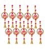Maroon Wood Lotus in Golden Rings with Pom Pom, Bell Hangings Toran (Set of 10)