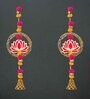 Maroon Wood Lotus in Golden Rings with Pom Pom, Bell Hangings Toran (Set of 2)