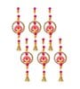 Maroon Wood Lotus in Golden Rings with Pom Pom, Bell Hangings Toran (Set of 6)