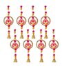 Maroon Wood Lotus in Golden Rings with Pom Pom, Bell Hangings Toran (Set of 8)
