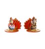 Maroon Wood Mdf Wooden Lakshmi Ganesha Sitting on Lotus Flower Decorative Showpieces (Set of 2)