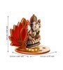 Maroon Wood Mdf Wooden Lakshmi Ganesha Sitting on Lotus Flower Decorative Showpieces (Set of 2)