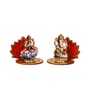 Maroon Wood Mdf Wooden Lakshmi Ganesha Sitting on Lotus Flower Decorative Showpieces (Set of 2)