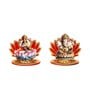 Maroon Wood Mdf Wooden Lakshmi Ganesha Sitting on Lotus Flower Decorative Showpieces (Set of 2)